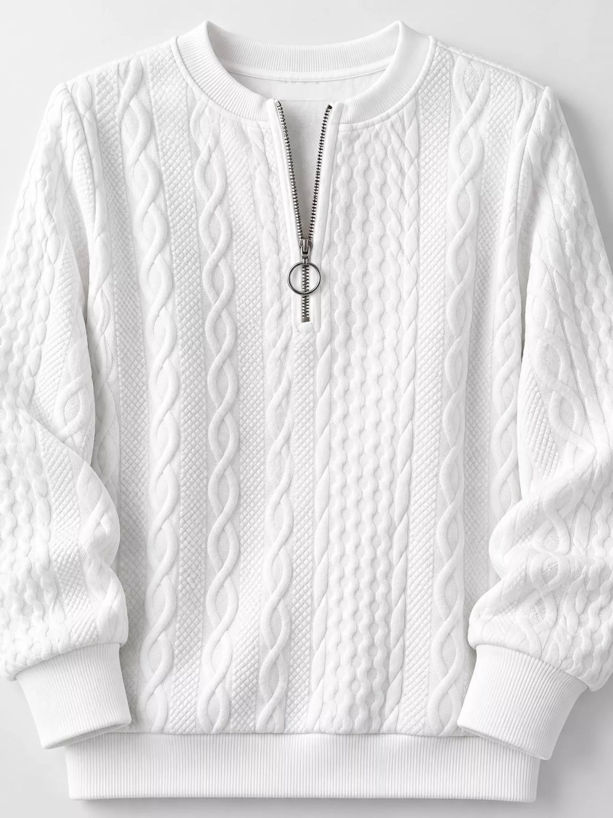 Full Size Quarter-Zip Cable Knit Sweatshirt Plus Size