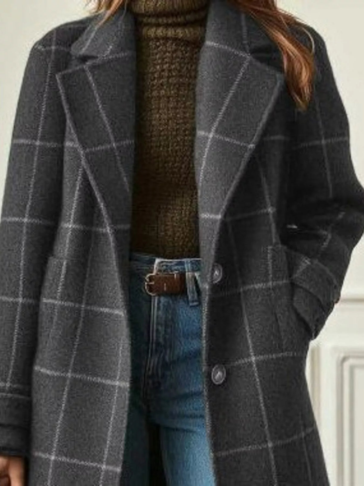 Plaid Lapel Longline Overcoat | Plus Size