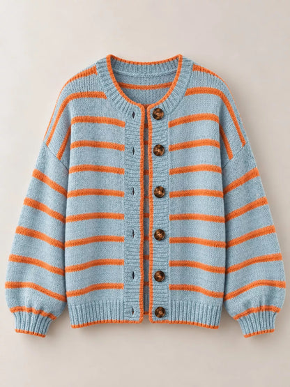 Striped Knit Cardigan for Women – Relaxed Button-Down Sweater