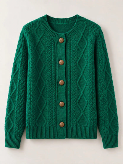 Cable-Knit Button-Down Cardigan