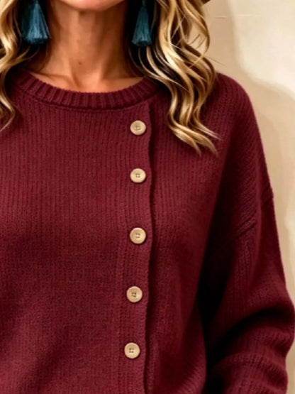 Decorative Button Dropped Shoulder Sweater