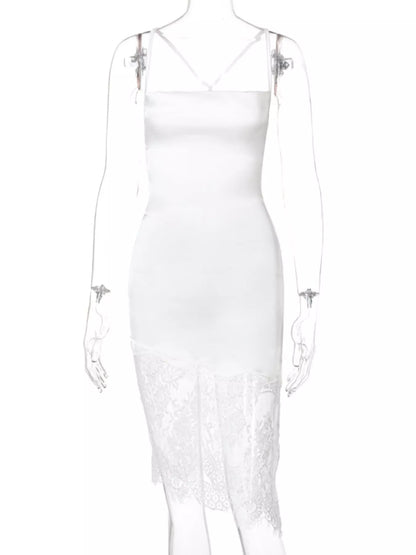 Satin Lace Trim Sleeveless Dress