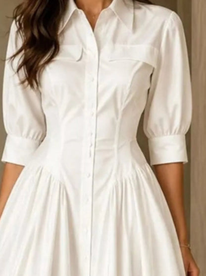 Full Size Elegant Button-Down Shirt Dress with Cinched Waist Plus Size