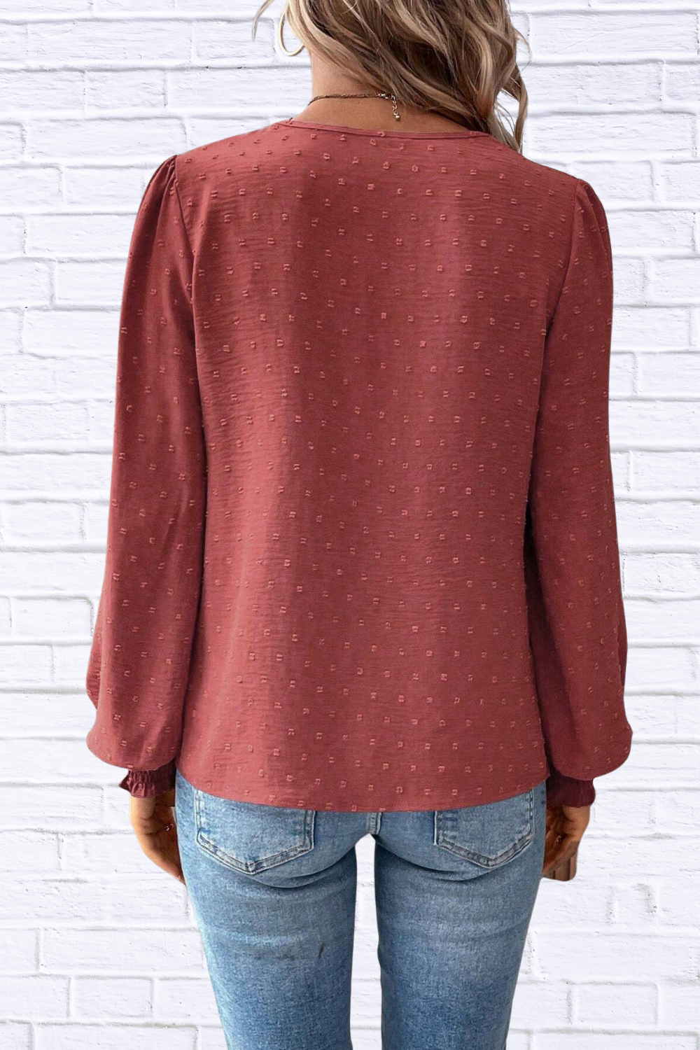 Swiss Dot Lace Detail Long Sleeve Blouse