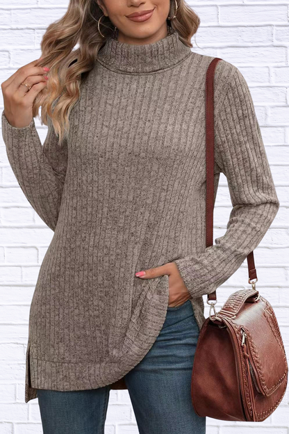 Turtleneck High Low Top Mocha