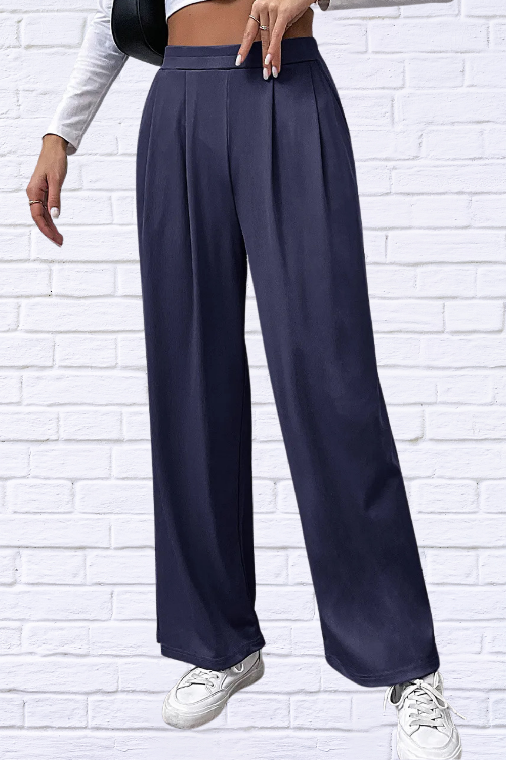 High Waisted Straight Pants Navy