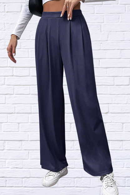 High Waisted Straight Pants Navy