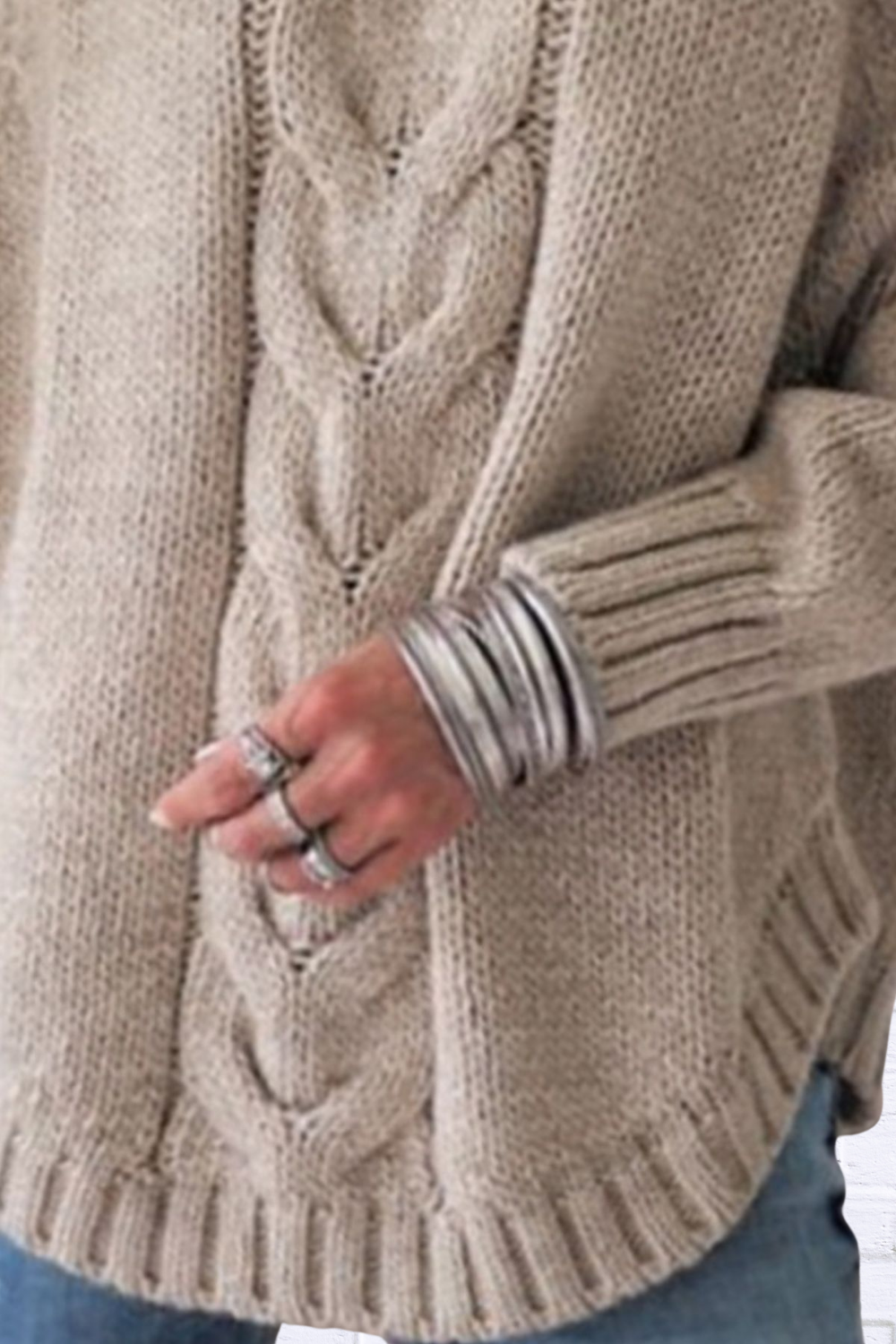 Full Size Cable-Knit Long Sleeve Sweater Plus Size