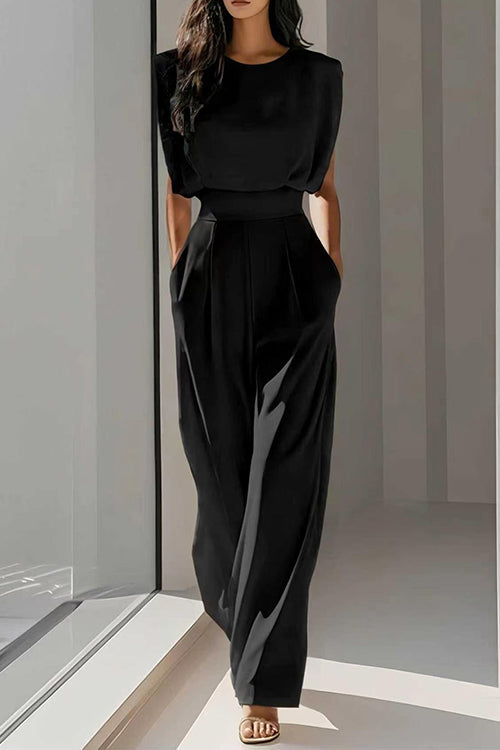 Round Neck Sleeveless High Waist Wide Leg Jumpsuit