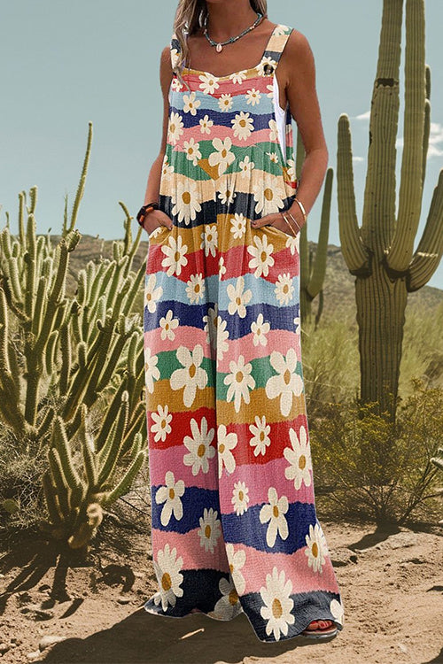 Floral Print Wide Leg Loose Overalls Rainbow