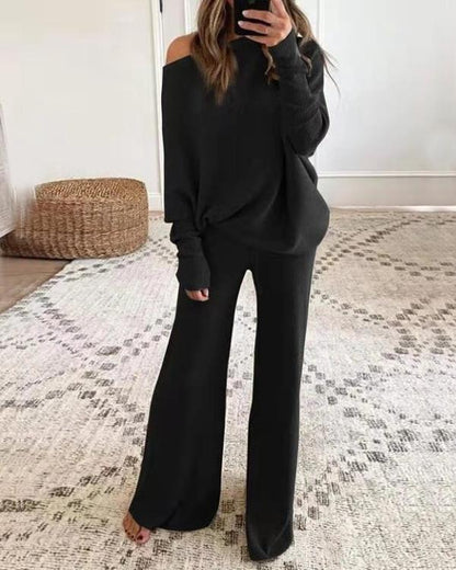Clidress Sweater Wide Leg Knitting Pants 2 Pieces Set