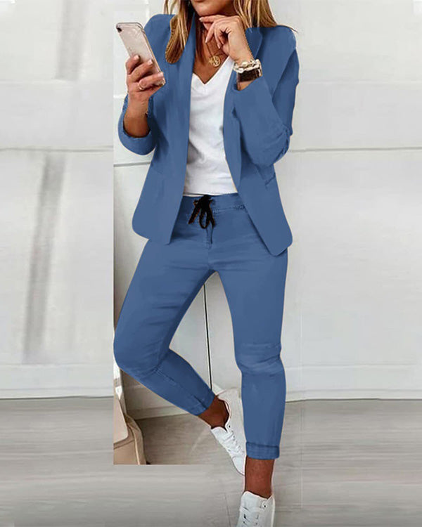 Clidress Slim Blazer Leisure Suit 2 Pieces Set