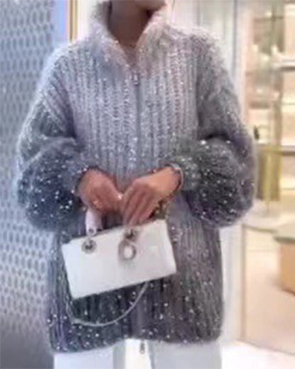 Clidress Sequined Knitting Jacket Sweater