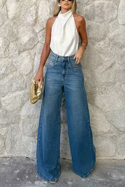 Halter Neck Open Back Satin Top