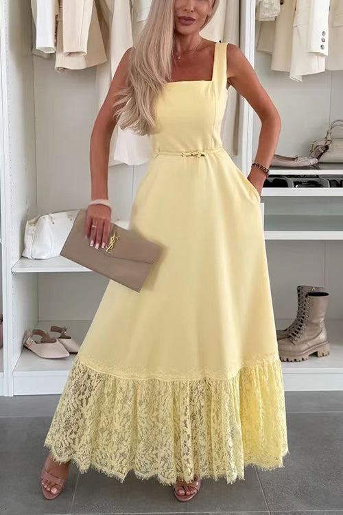 Square Neck Lace Splice Maxi Cami Dress