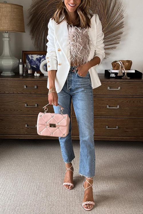 Lapel Double Breasted Open Front Blazer Jacket