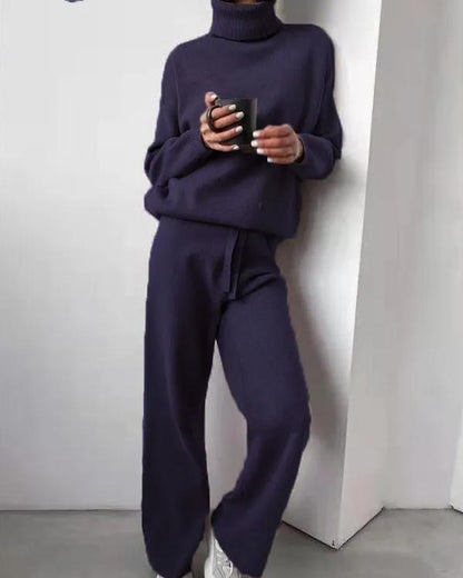 Clidress Turtleneck Sweater Knit Pants 2 Pieces Set