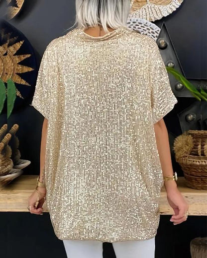 Clidress Graceful V Neck Sequin Loose Top