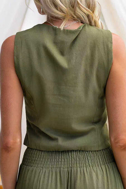V Neck Sleeveless Button Up Top