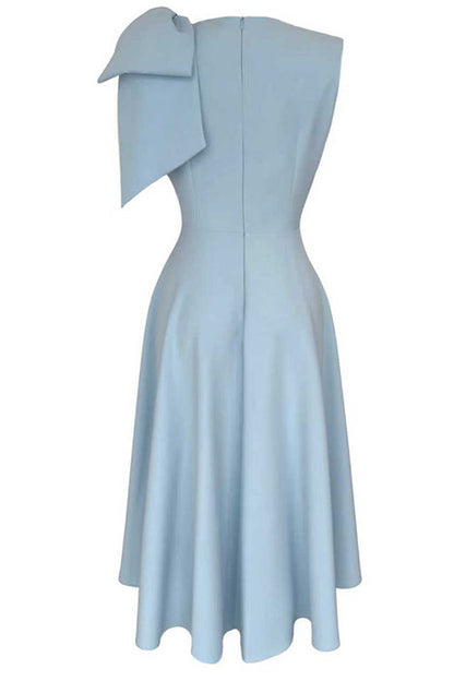 Crewneck Sleeveless Bow Shoulder Swing Midi Dress