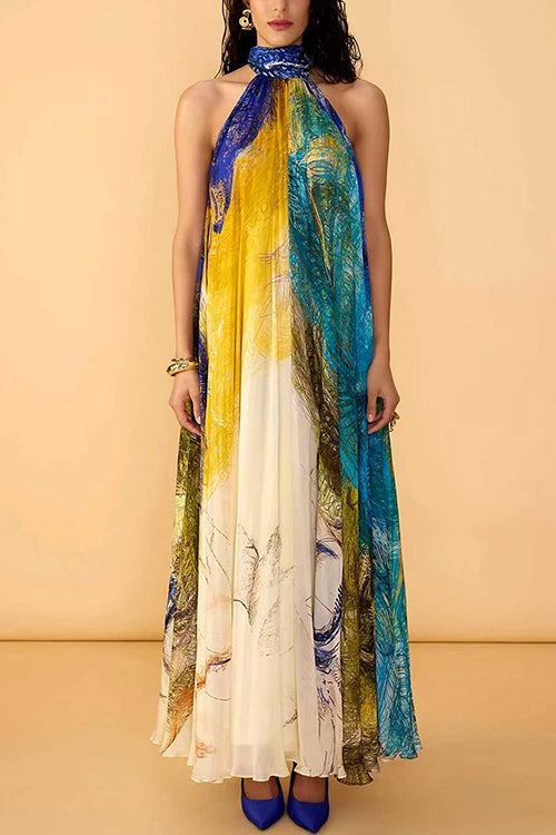 Halter Neck Sleeveless Printed Dress