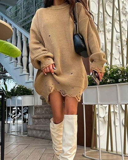 Clidress O Neck Chic Riped Oversized Sweater