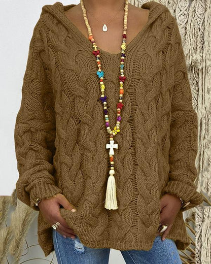 Clidress Retro Needlecraft Hooded Sweater