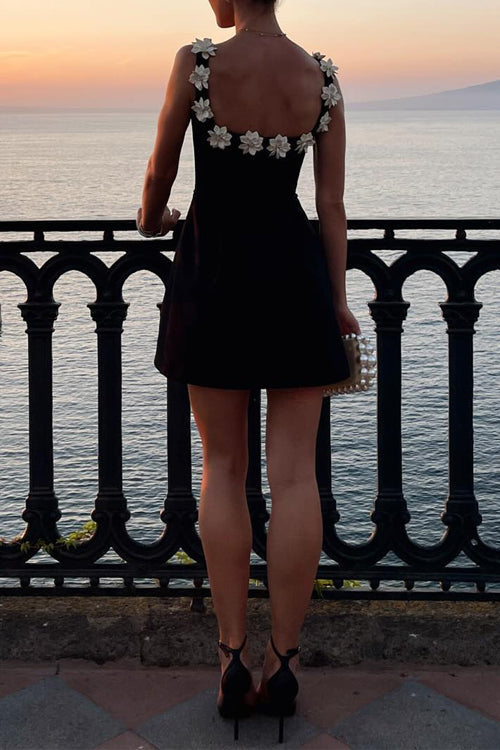 3D Floral Neck Backless Mini Cami Dress