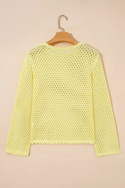 Scalloped Trim Hollow Out Knit Long Sleeve Top