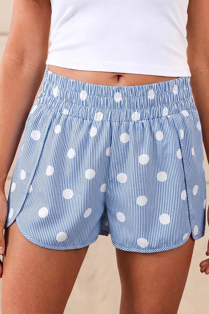 Polka Dot Striped Elastic Waist Shorts