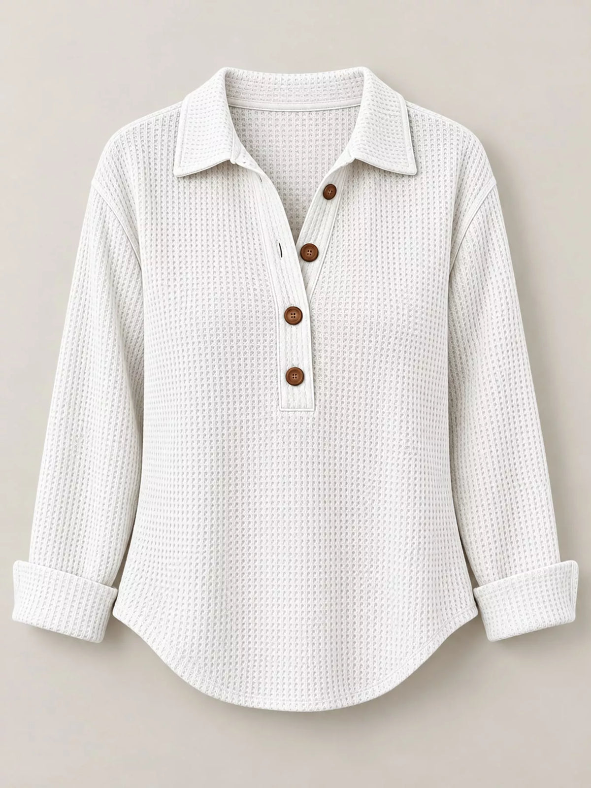 Full Size Waffle Knit Long Sleeve Polo Top Plus Size