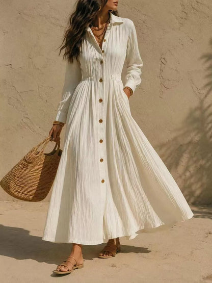 Button-Down Textured Maxi Shirt Dress