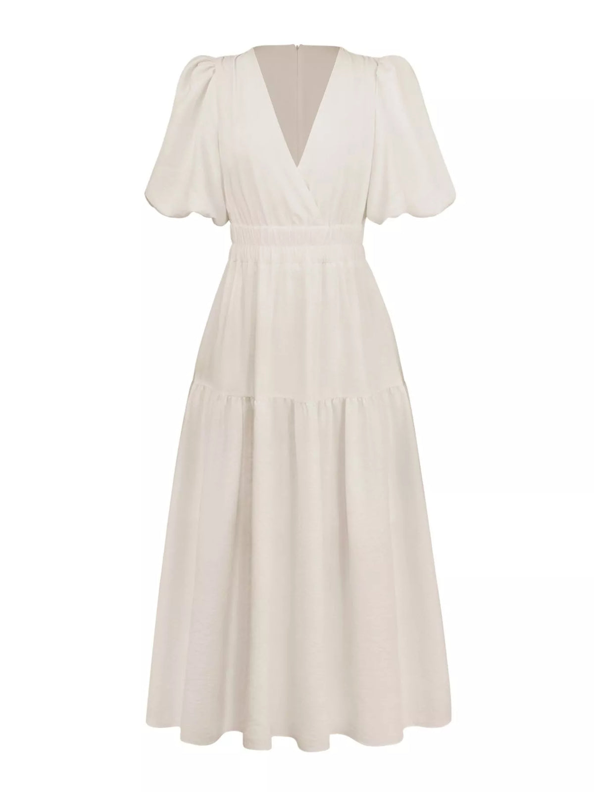 Elegant Puff Sleeve V-Neck Midi Dress