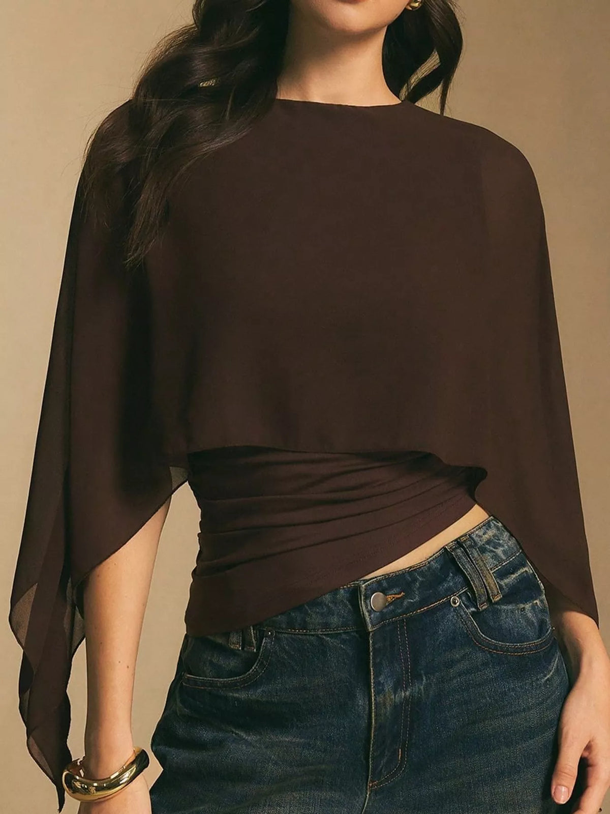 Cape Sleeve Round Neck Blouse