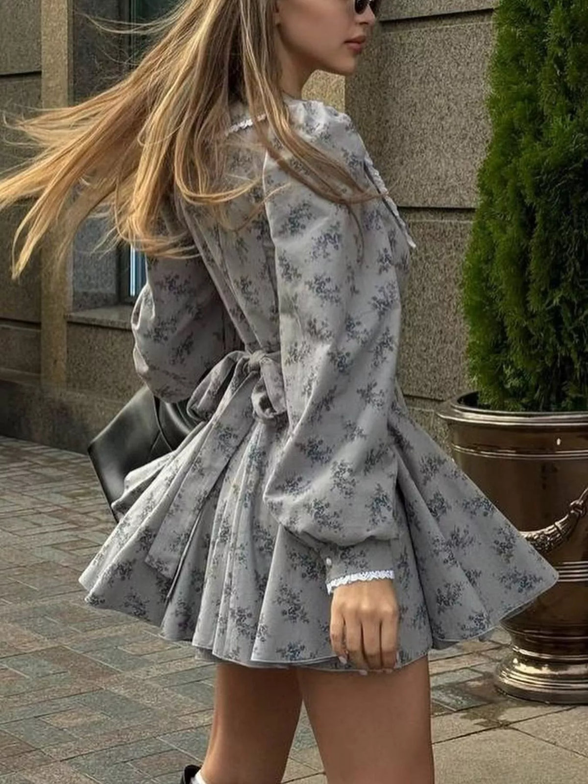 Floral Print Puff Sleeve Button-Down Mini Dress
