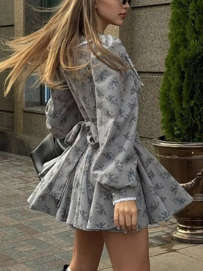 Floral Print Puff Sleeve Button-Down Mini Dress