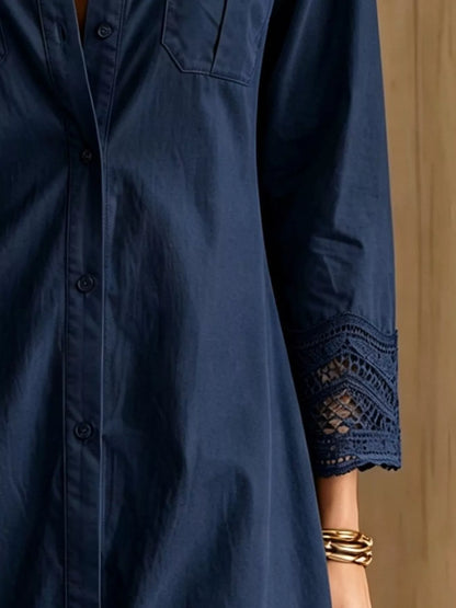 Button-Down Shirt Dress with Lace Trim