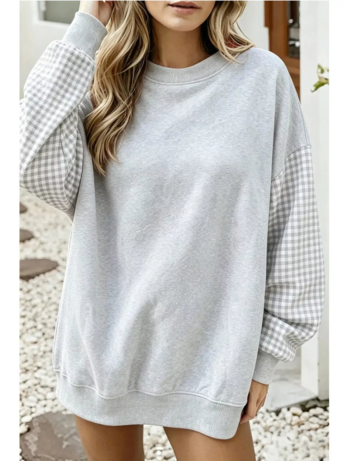 Plaid Dropped Shoulder Sweatshirt