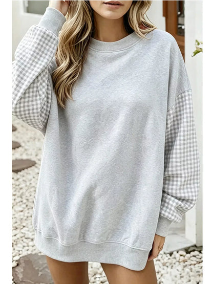 Plaid Dropped Shoulder Sweatshirt