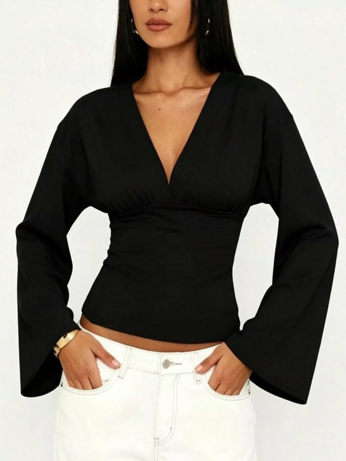 V-Neck Flare Sleeve Blouse