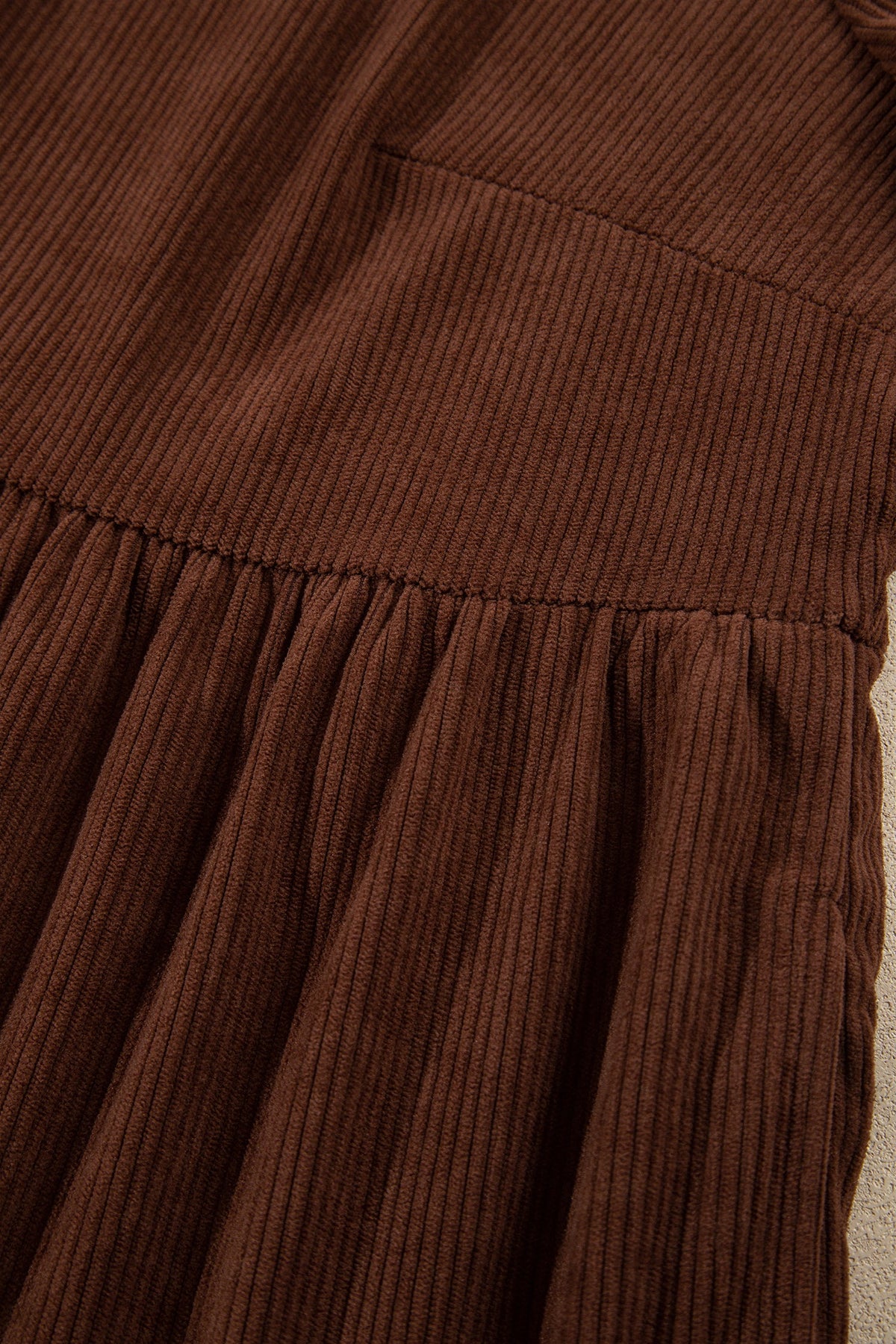 Coffee Winter Corduroy V Neck Long Sleeve Plus Size Mini Dress