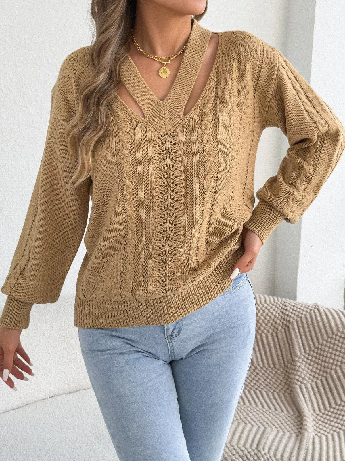 Cut-Out Cable Knit Sweater