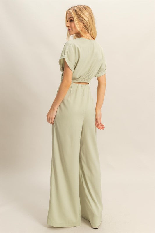 HYFVE Twisted Front Short Sleeve Top and Wide Leg Pants Set