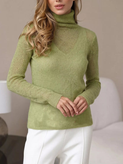Women’s Sheer Turtleneck Knit Top – Lightweight Long Sleeve
