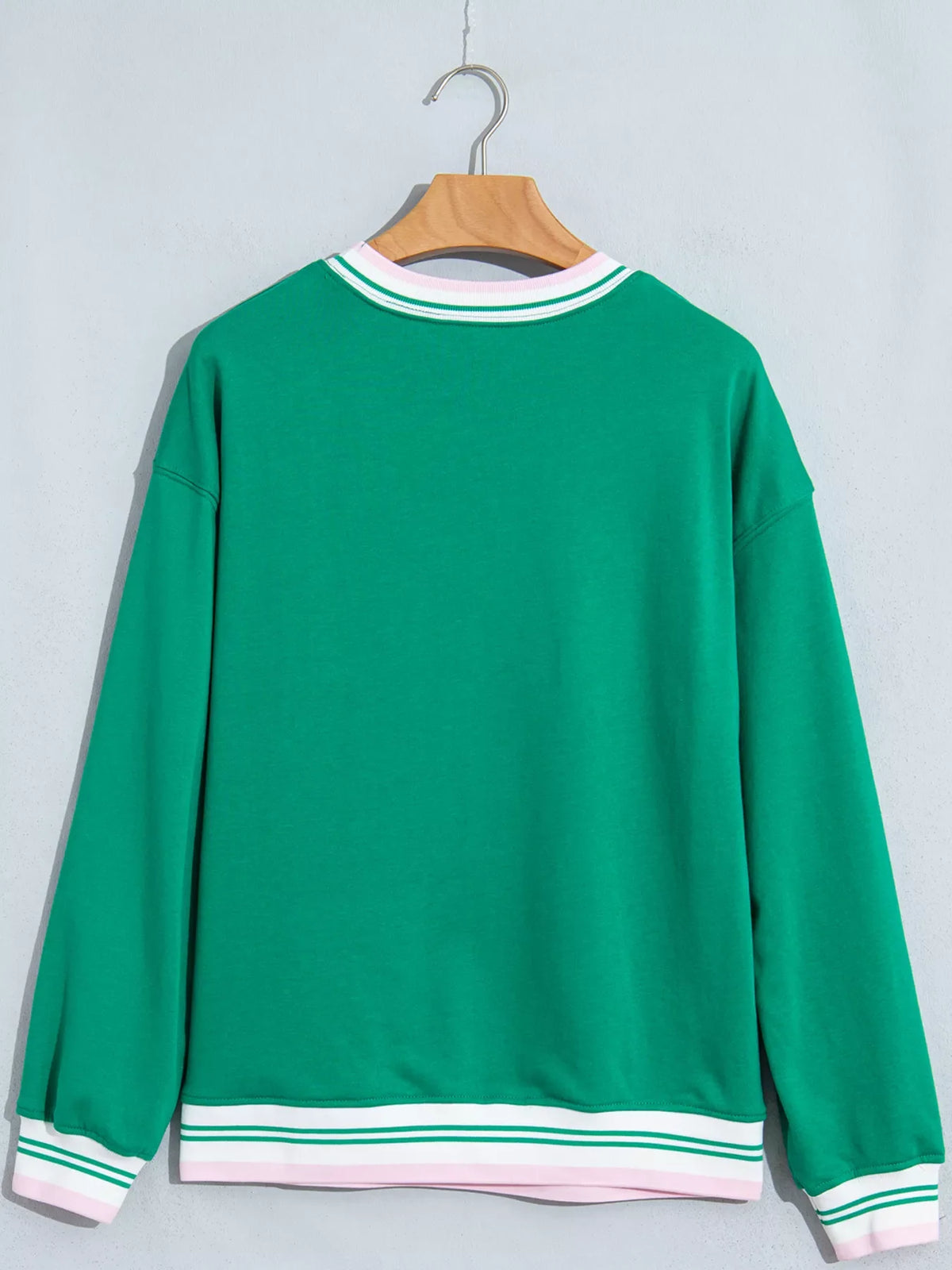 Merry Holiday Graphic Striped Trim Crew Neck Sweatshirt
