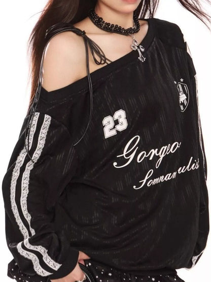 One Shoulder Graphic Sweatshirt