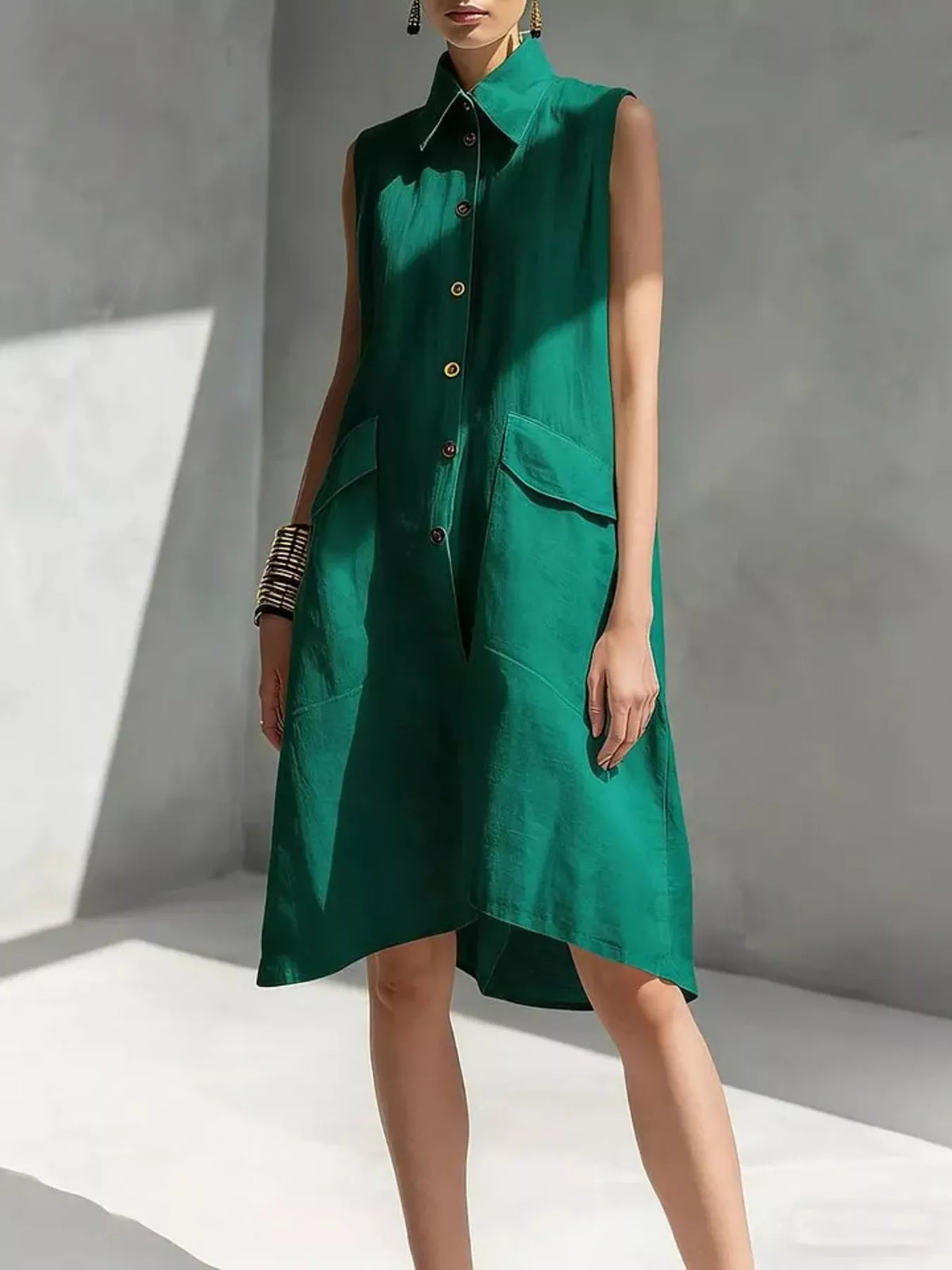 Plus Size Button Front Sleeveless Dress for Women