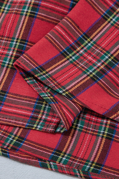Red Plaid Striped V Neck Collar Cuff Details Shift Plus Size Dress