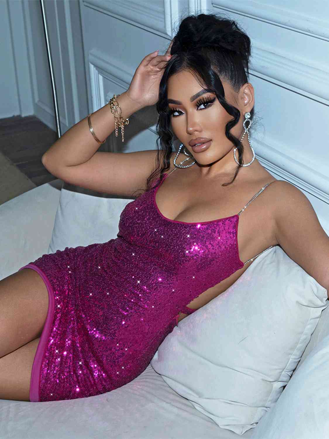 Felica's Sequin Cutout Spaghetti Strap Mini Dress