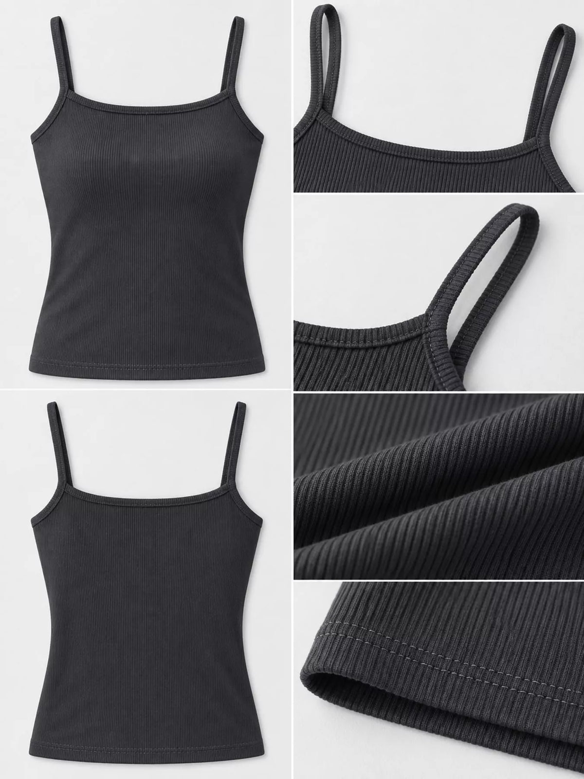 Slim-Fit Ribbed Square Neck Cami Top